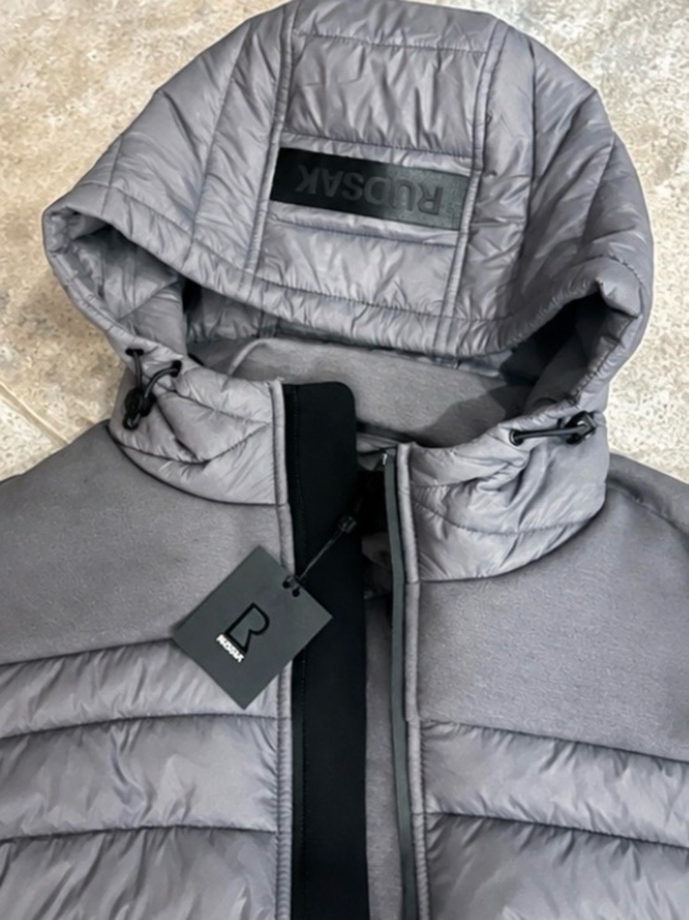 Rudsak Gray Hooded Puffer Jacket with Logo Tab